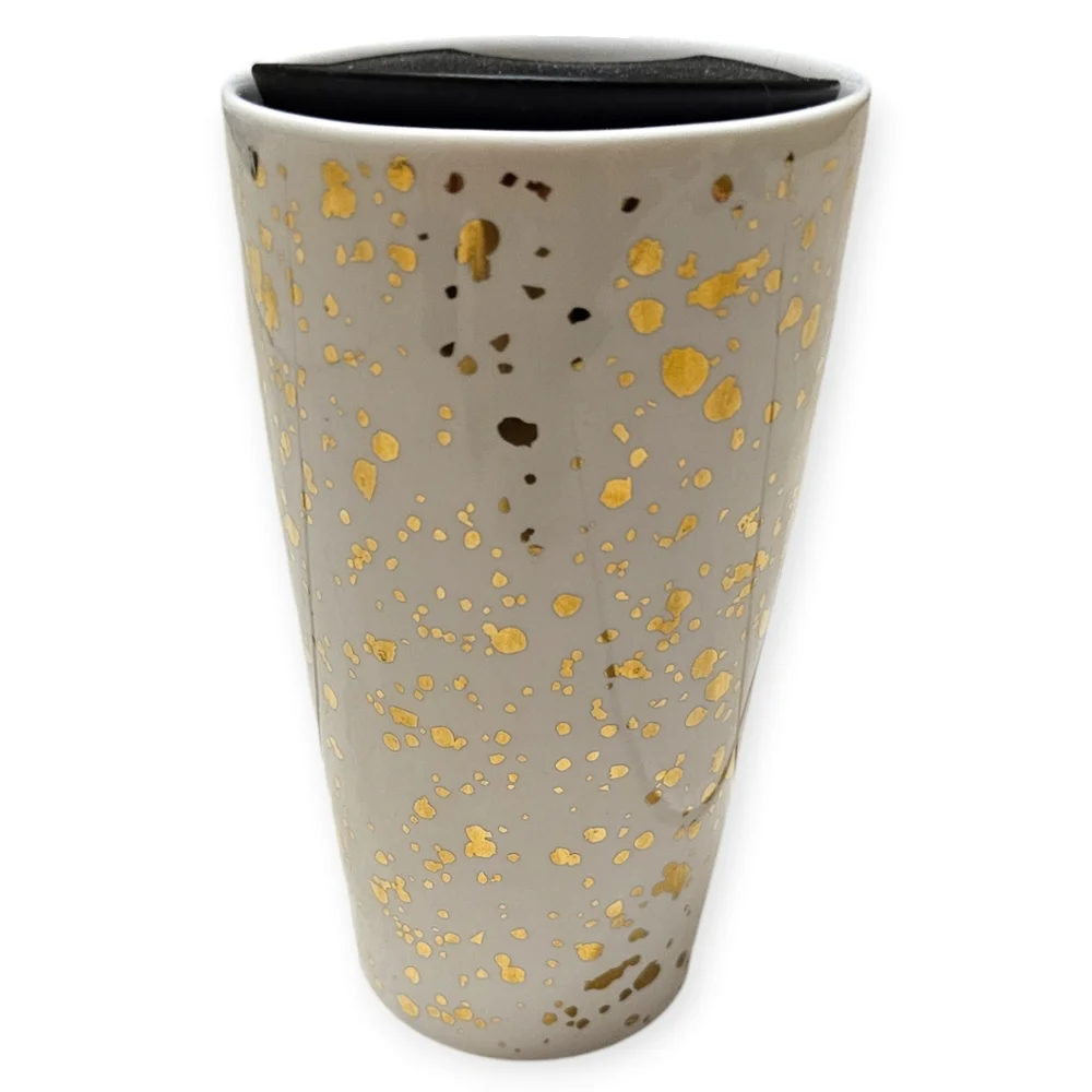 Starbucks 2019 Holiday Gold Fleck Confetti Ceramic 12 oz Beverage Tumbler